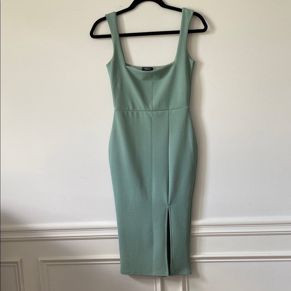 Nasty Gal Green Midi Dress Square Neck Sleeveless